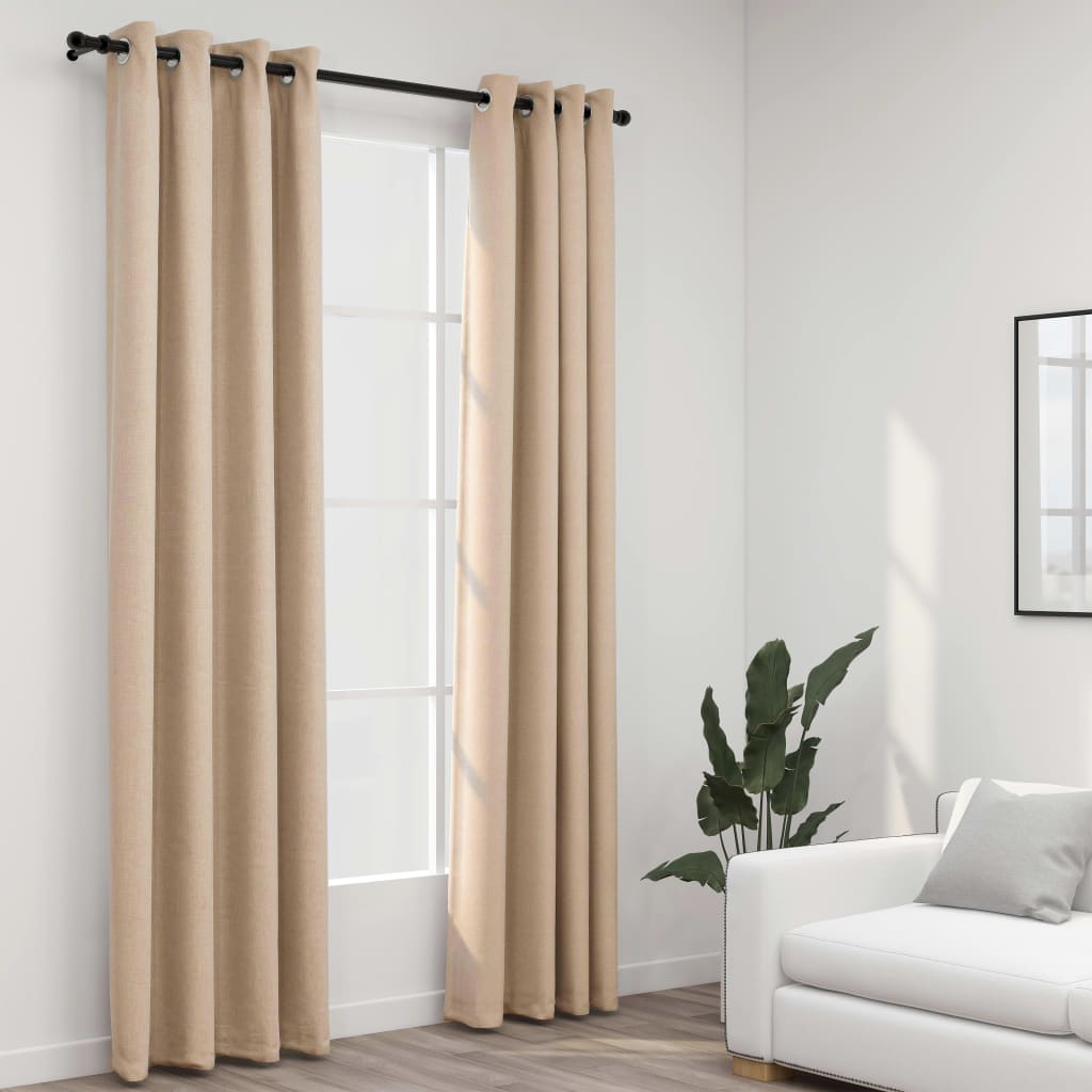 Gordijnen linnen-look verduisterend ogen 2 st 140x225 cm beige - AllerleiShop