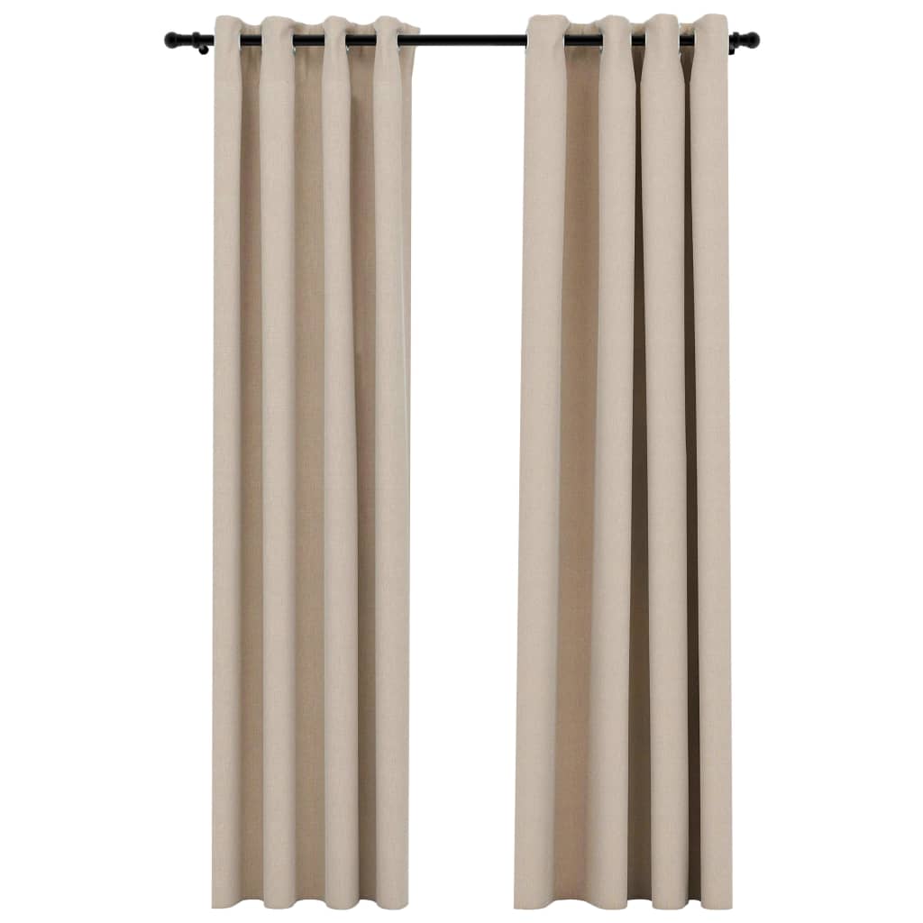 Gordijnen linnen-look verduisterend ogen 2 st 140x245 cm beige - AllerleiShop