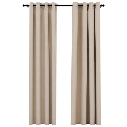 Gordijnen linnen-look verduisterend ogen 2 st 140x245 cm beige - AllerleiShop