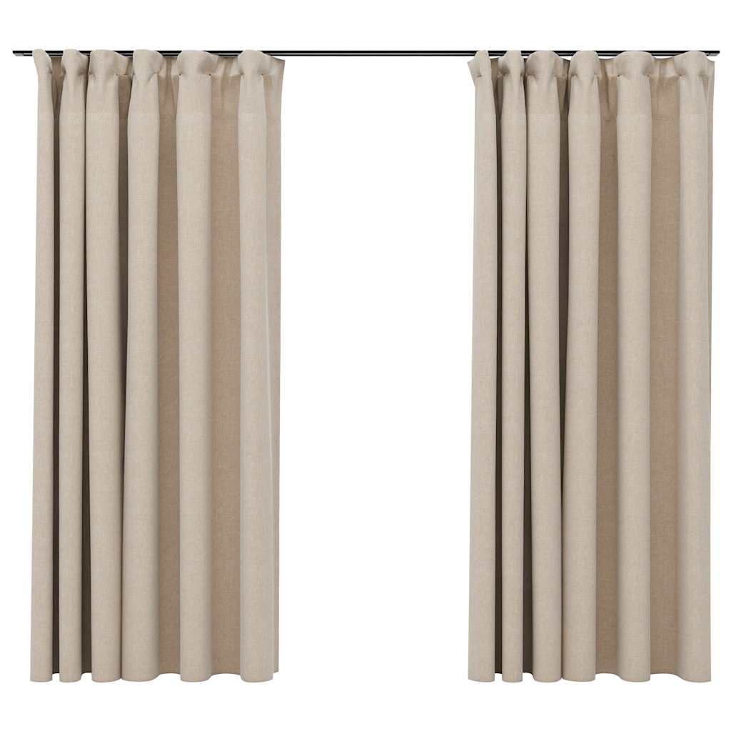 Gordijnen linnen-look verduisterend haken 2 st 140x175 cm beige - AllerleiShop