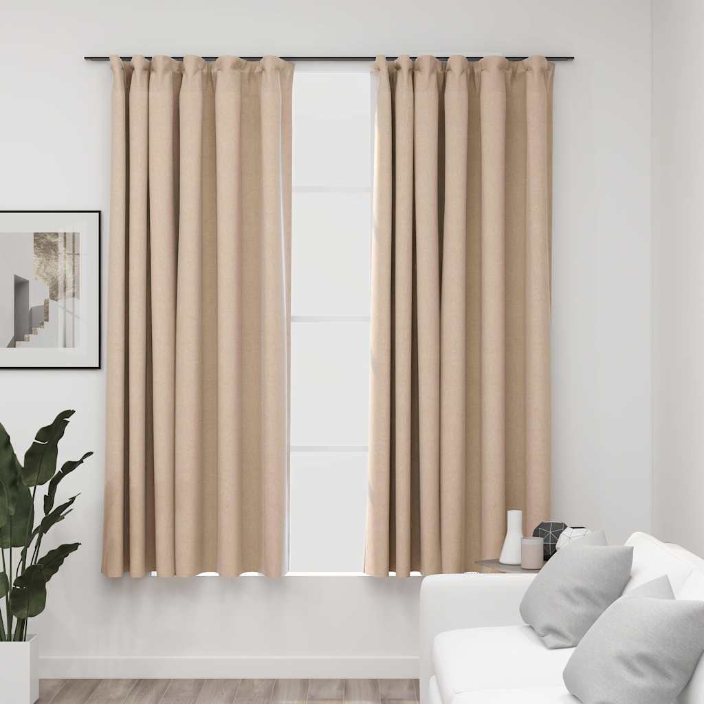 Gordijnen linnen-look verduisterend haken 2 st 140x175 cm beige - AllerleiShop