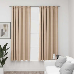 Gordijnen linnen-look verduisterend haken 2 st 140x175 cm beige