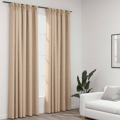 Gordijnen linnen-look verduisterend haken 2 st 140x225 cm beige - AllerleiShop