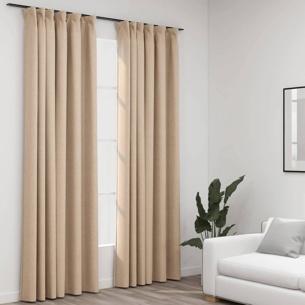 Gordijnen linnen-look verduisterend haken 2 st 140x245 cm beige - AllerleiShop