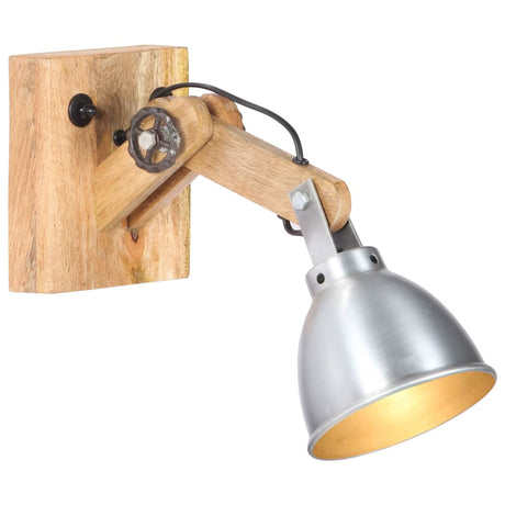 Wandlamp E27 massief mangohout en ijzer zilverkleurig - AllerleiShop