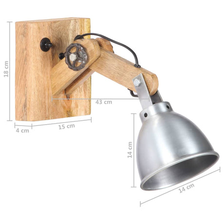 Wandlamp E27 massief mangohout en ijzer zilverkleurig - AllerleiShop