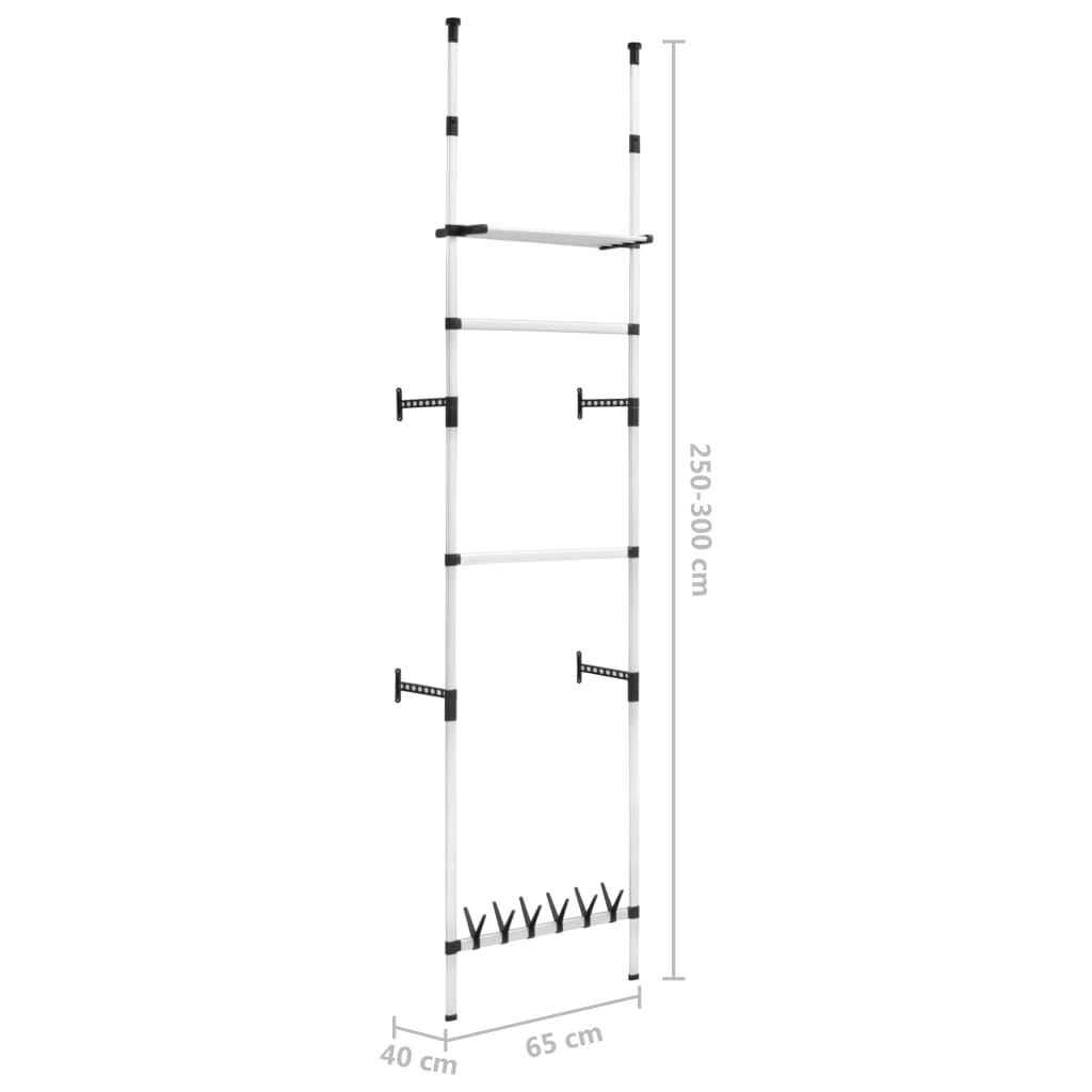 Kledingkastsysteem met stangen en schap telescopisch aluminium - AllerleiShop