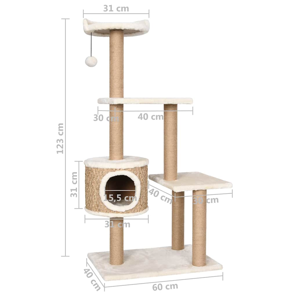 Kattenmeubel met krabpalen 123 cm zeegras