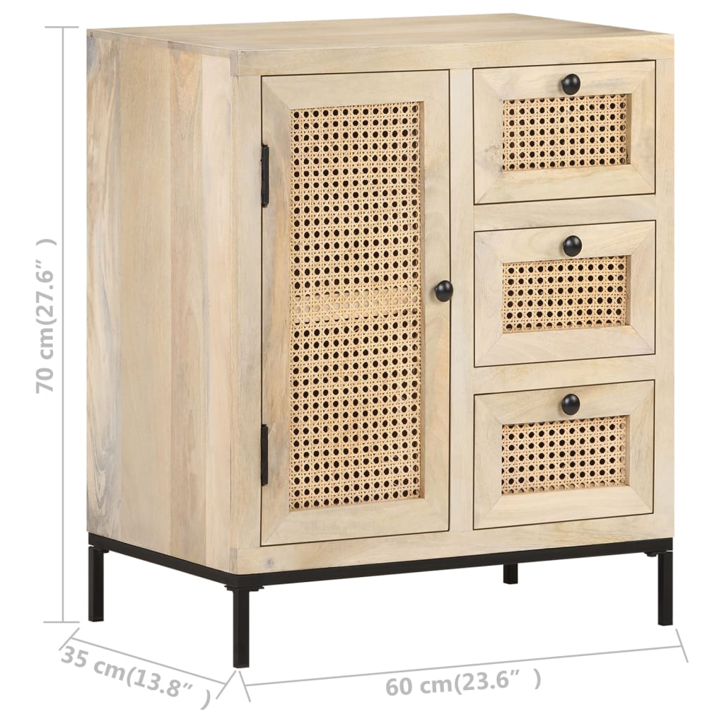 Dressoir 60x35x70 cm massief mangohout en natuurlijk riet - AllerleiShop