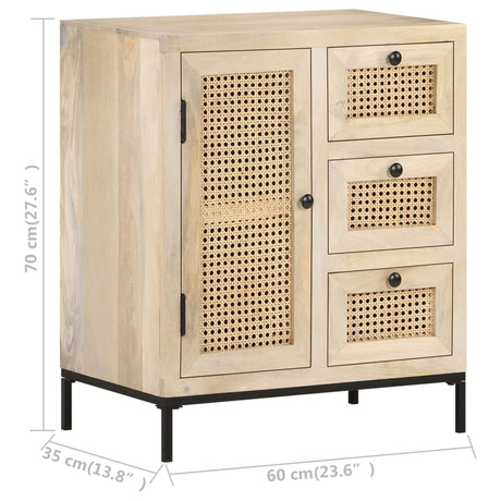 Dressoir 60x35x70 cm massief mangohout en natuurlijk riet - AllerleiShop