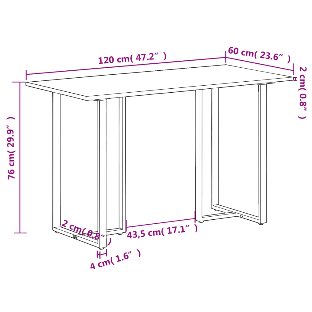 Eettafel 120 cm ruw mangohout - AllerleiShop