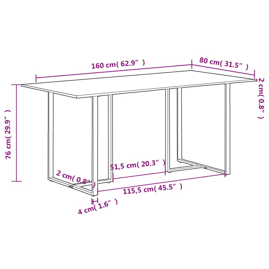 Eettafel 160 cm ruw mangohout - AllerleiShop