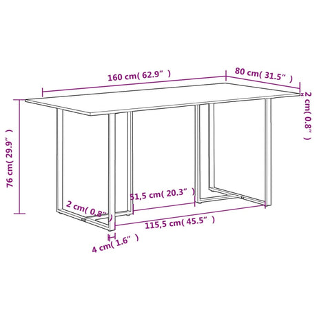 Eettafel 160 cm ruw mangohout - AllerleiShop