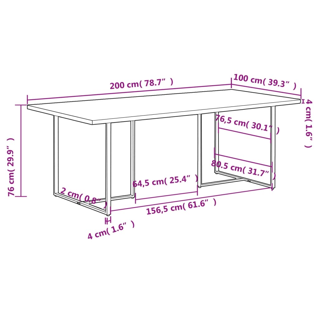 Eettafel 200 cm massief gerecycled hout - AllerleiShop