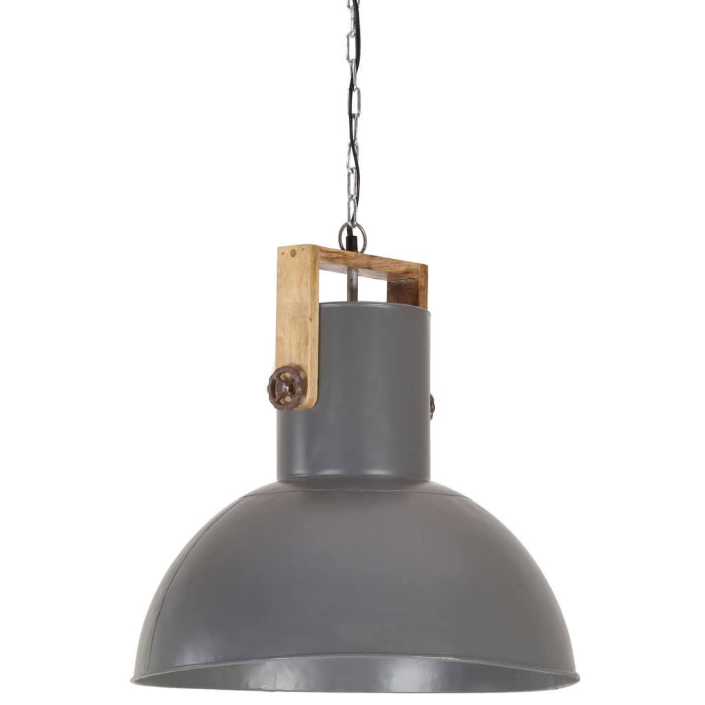 Hanglamp industrieel rond 25 W E27 52 cm mangohout grijs