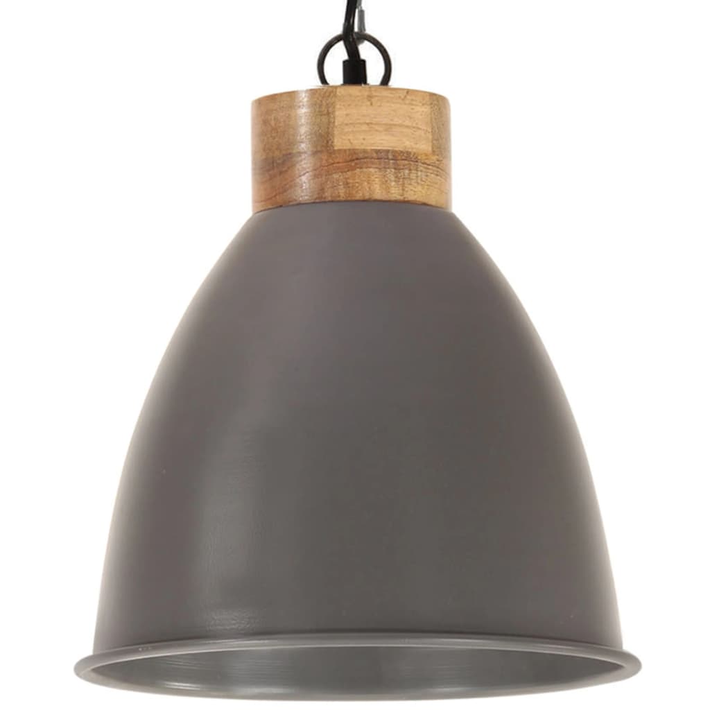 Hanglamp industrieel E27 35 cm ijzer en massief hout grijs - AllerleiShop