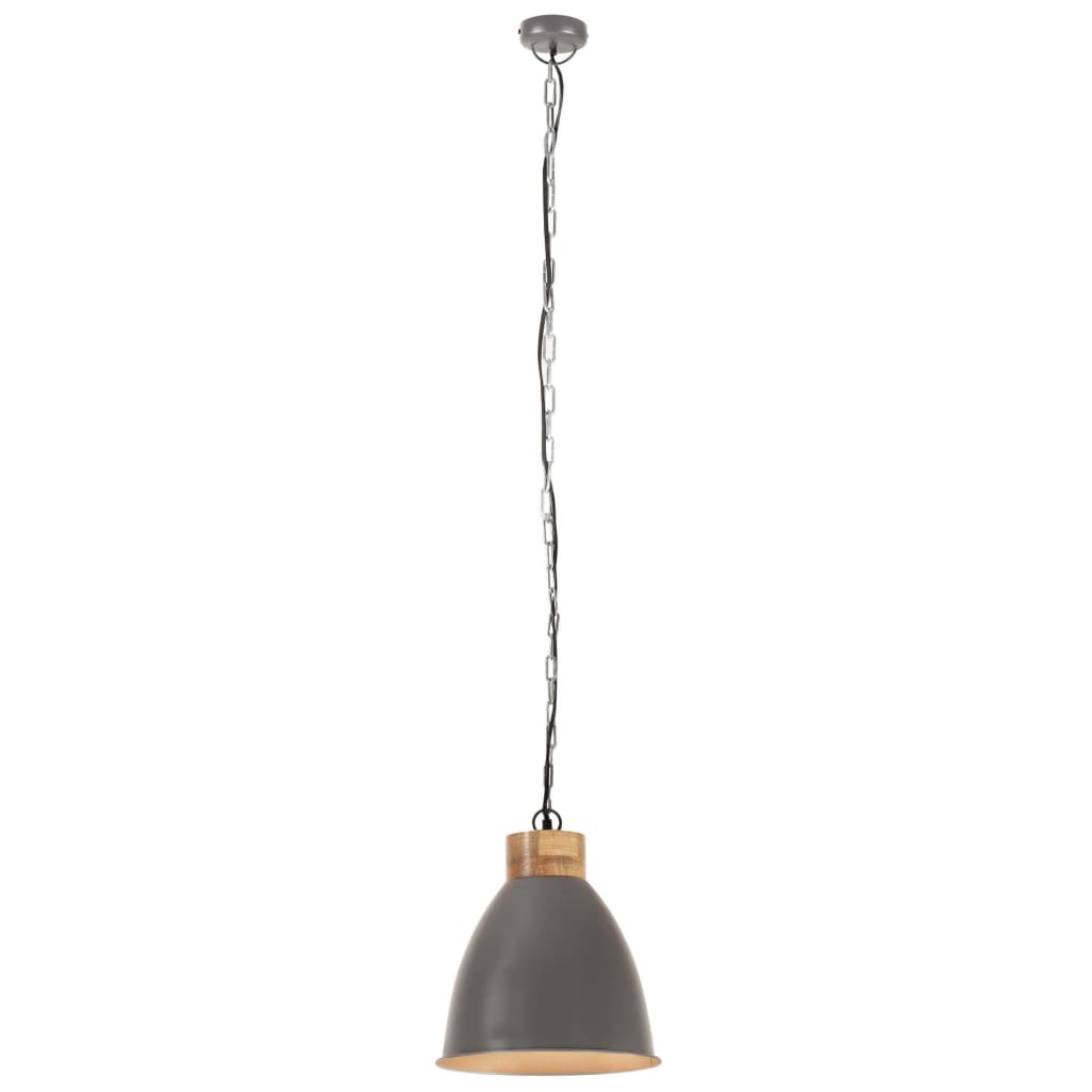 Hanglamp industrieel E27 35 cm ijzer en massief hout grijs - AllerleiShop