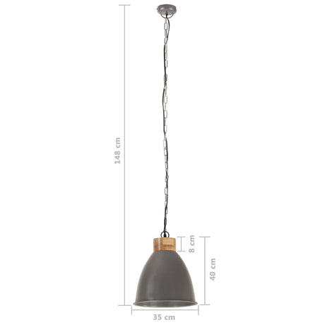 Hanglamp industrieel E27 35 cm ijzer en massief hout grijs - AllerleiShop