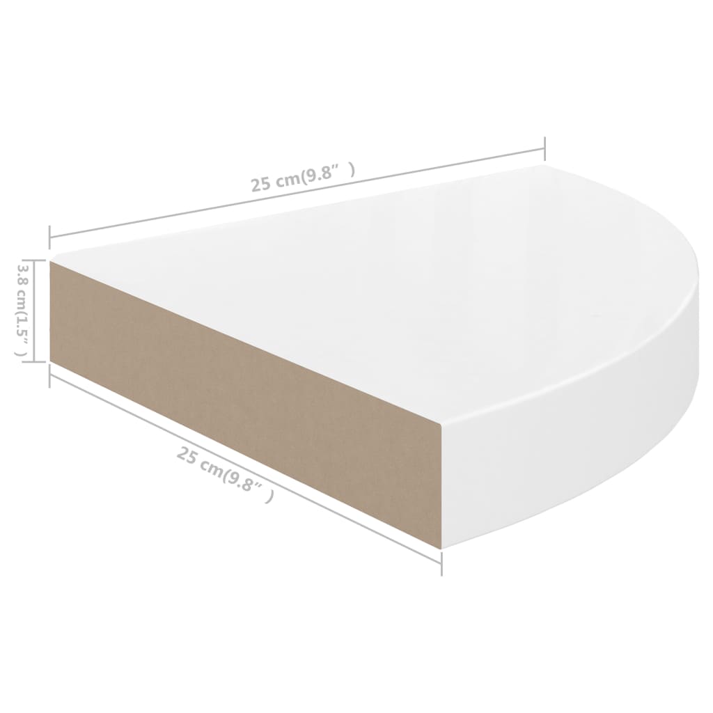 Hoekschap zwevend 25x25x3,8 cm MDF hoogglans wit - AllerleiShop