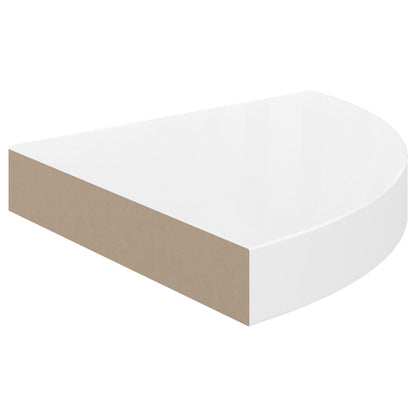 Hoekschappen zwevend 2 st 25x25x3,8 cm MDF hoogglans wit - AllerleiShop