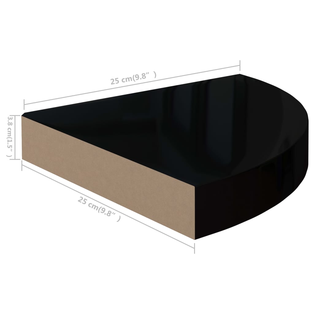 Hoekschap zwevend 25x25x3,8 cm MDF hoogglans zwart - AllerleiShop