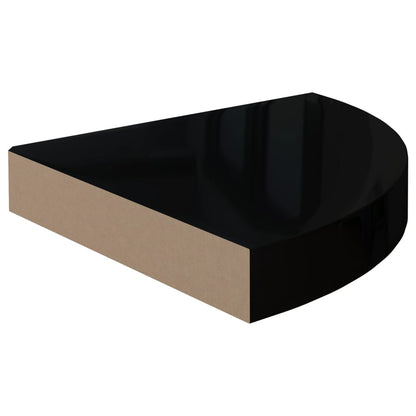 Hoekschappen zwevend 2 st 25x25x3,8 cm MDF hoogglans zwart - AllerleiShop