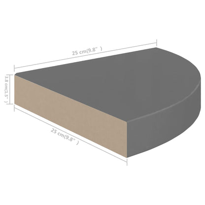 Hoekschap zwevend 25x25x3,8 cm MDF hoogglans grijs - AllerleiShop