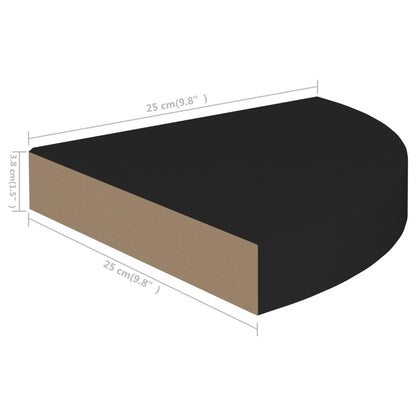 Hoekschappen zwevend 4 st 25x25x3,8 cm MDF zwart - AllerleiShop