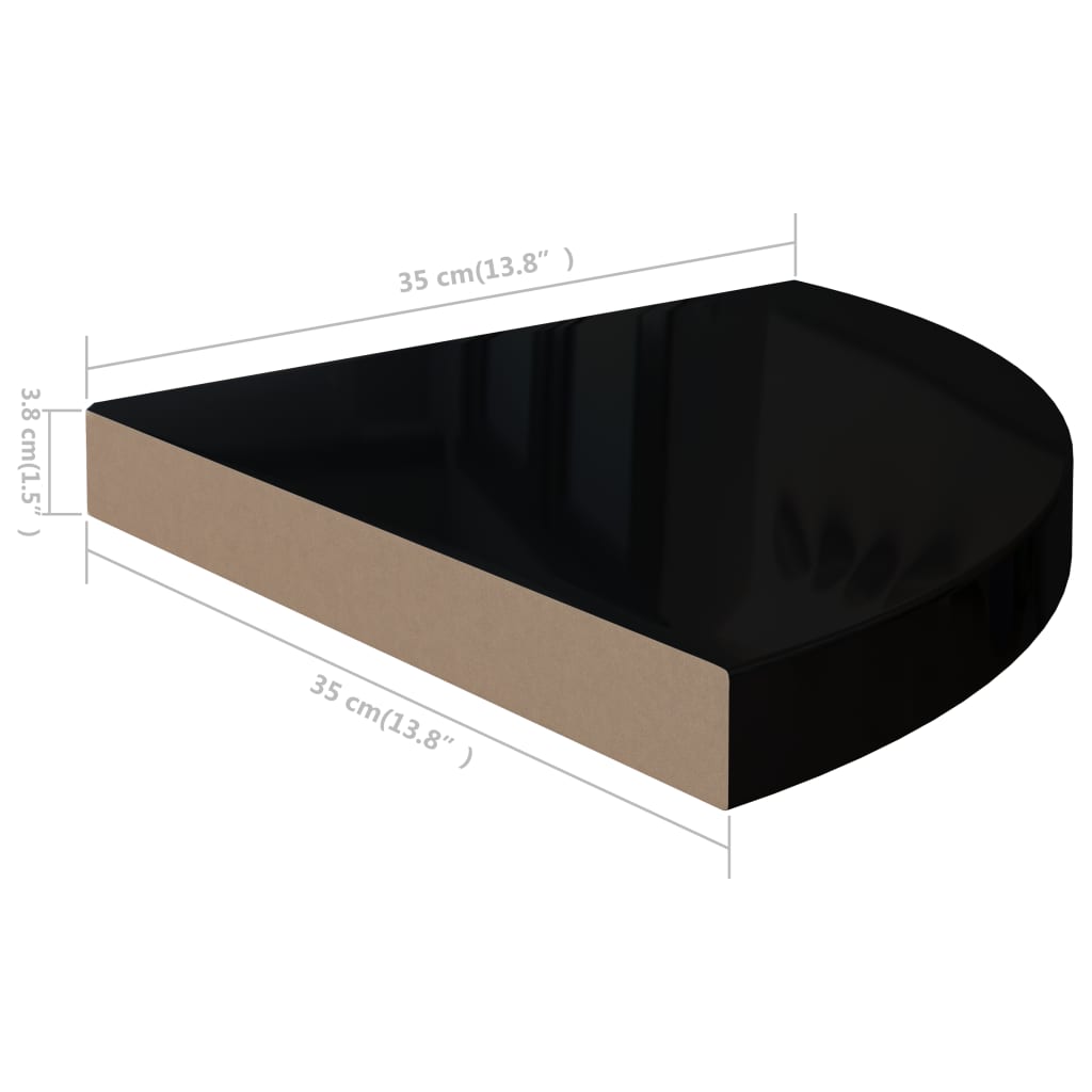 Hoekschappen zwevend 2 st 35x35x3,8 cm MDF hoogglans zwart - AllerleiShop