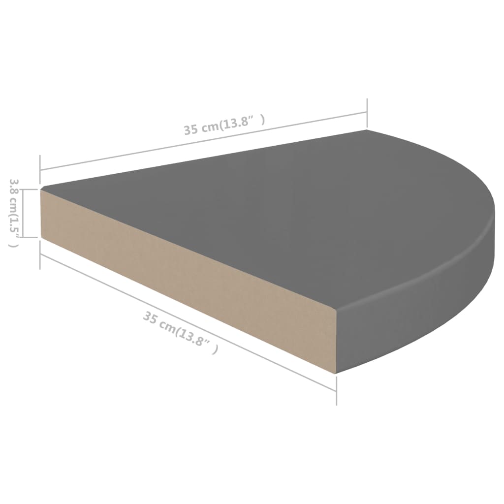 Hoekschap zwevend 35x35x3,8 cm MDF hoogglans grijs - AllerleiShop