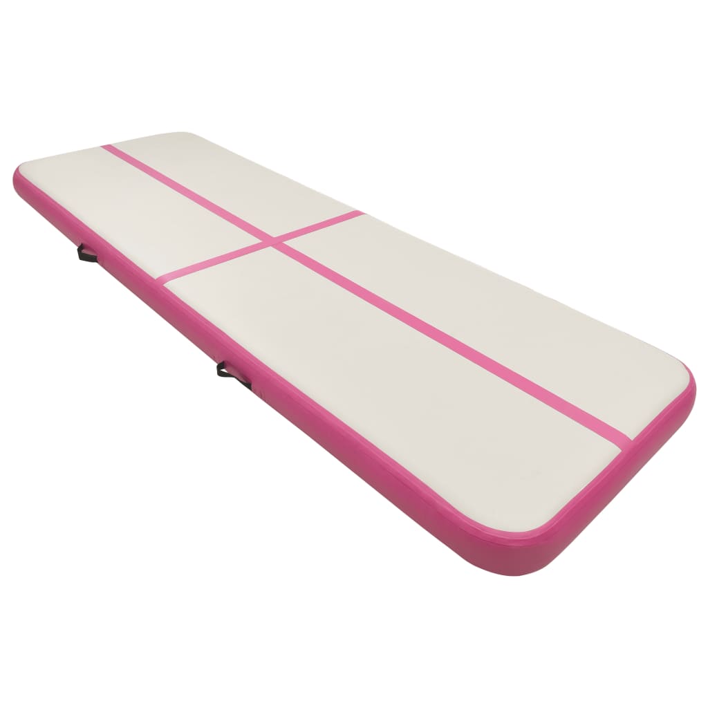 Gymnastiekmat met pomp opblaasbaar 300x100x15 cm PVC roze