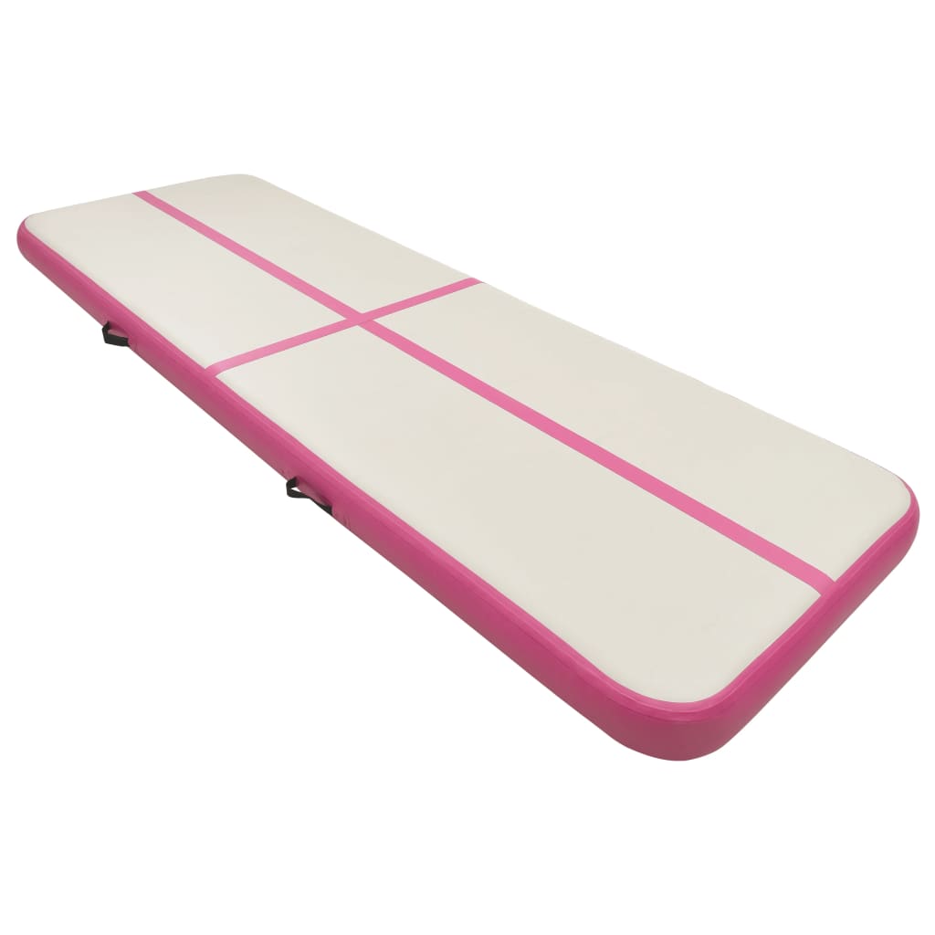 Gymnastiekmat met pomp opblaasbaar 400x100x15 cm PVC roze