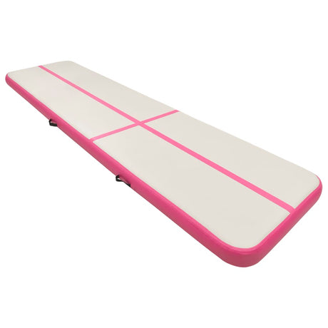 Gymnastiekmat met pomp opblaasbaar 600x100x15 cm PVC roze