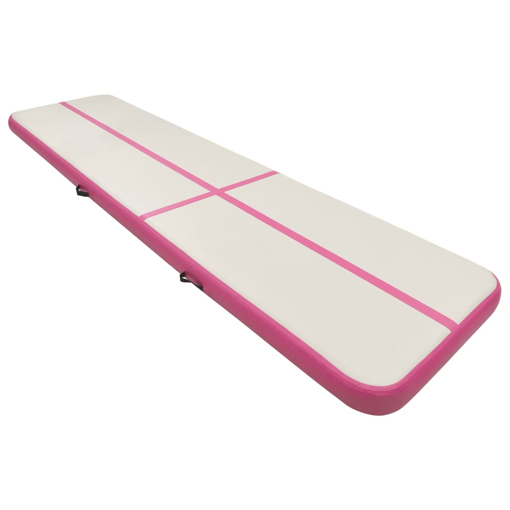 Gymnastiekmat met pomp opblaasbaar 700x100x15 cm PVC roze