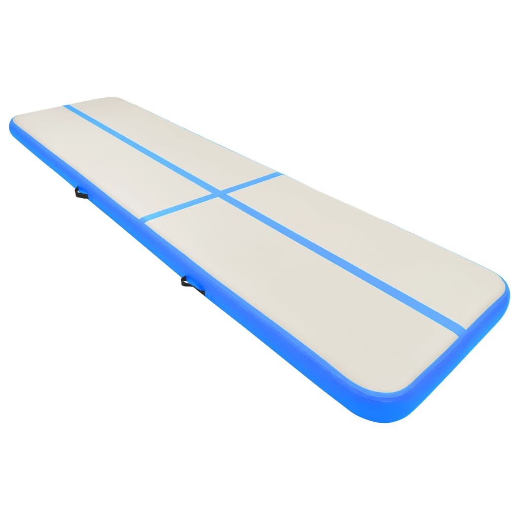 Gymnastiekmat met pomp opblaasbaar 600x100x20 cm PVC blauw - AllerleiShop