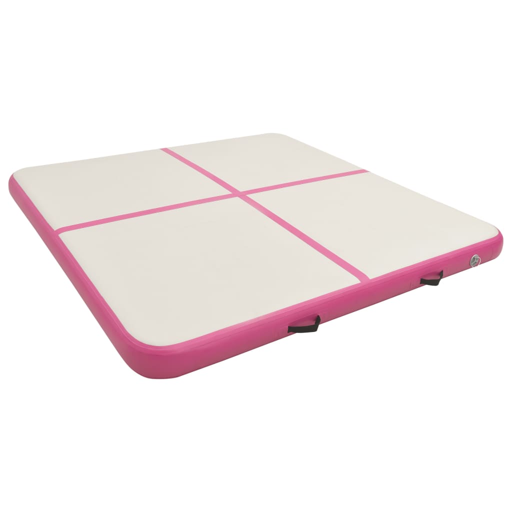 Gymnastiekmat met pomp opblaasbaar 200x200x10 cm PVC roze