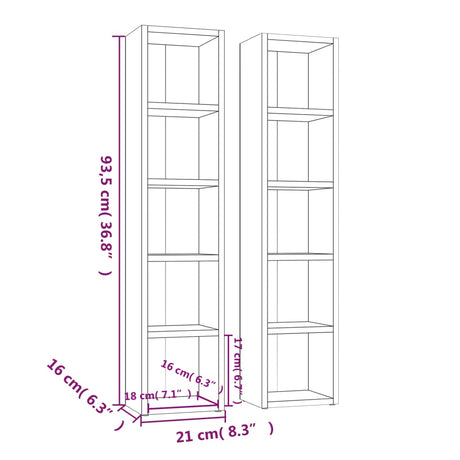 Cd-kasten 2 st 21x16x93,5 bewerkt hout wit - AllerleiShop