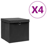 Opbergboxen met deksel 4 st 28x28x28 cm zwart - AllerleiShop