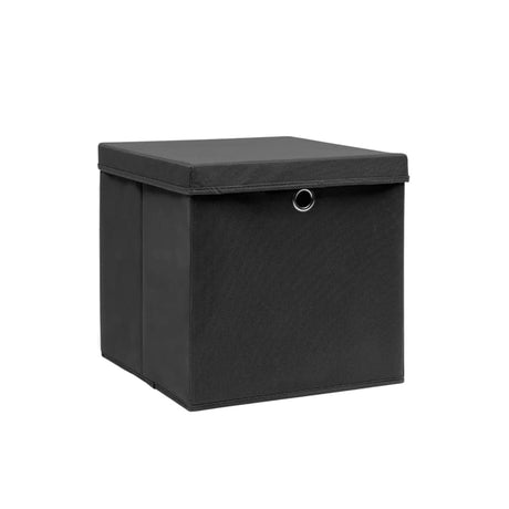 Opbergboxen met deksel 4 st 28x28x28 cm zwart - AllerleiShop