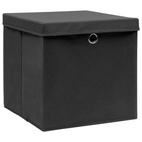 Opbergboxen met deksel 4 st 28x28x28 cm zwart - AllerleiShop