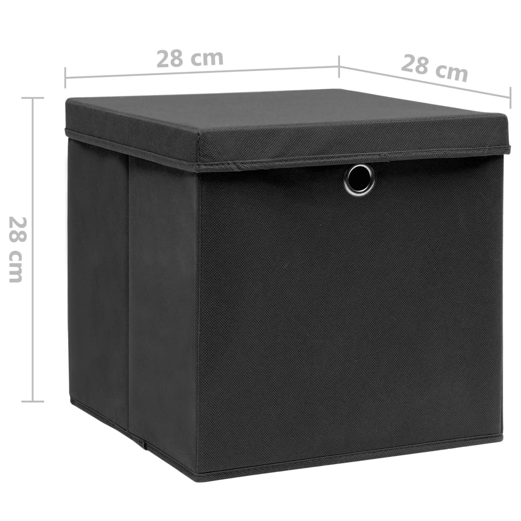 Opbergboxen met deksel 4 st 28x28x28 cm zwart - AllerleiShop