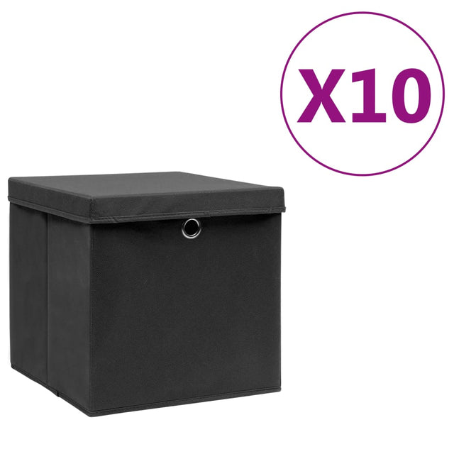 Opbergboxen met deksel 10 st 28x28x28 cm zwart - AllerleiShop