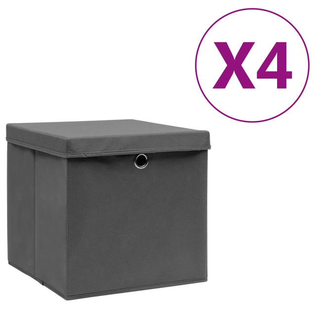 Opbergboxen met deksel 4 st 28x28x28 cm zwart - AllerleiShop