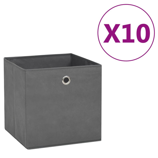 Opbergboxen 10 st 28x28x28 cm nonwoven stof grijs - AllerleiShop