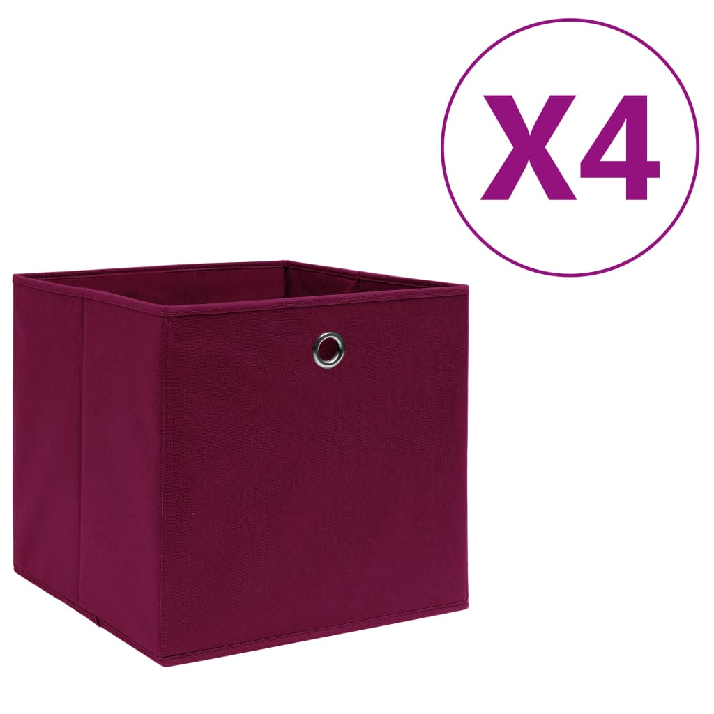 Opbergboxen 4 st 28x28x28 cm nonwoven stof donkerrood - AllerleiShop