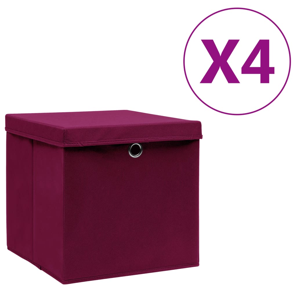 Opbergboxen met deksel 4 st 28x28x28 cm donkerrood - AllerleiShop