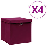 Opbergboxen met deksel 4 st 28x28x28 cm donkerrood - AllerleiShop