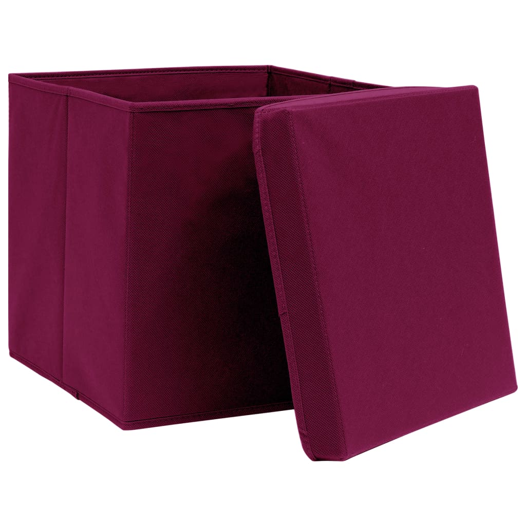 Opbergboxen met deksel 4 st 28x28x28 cm donkerrood - AllerleiShop