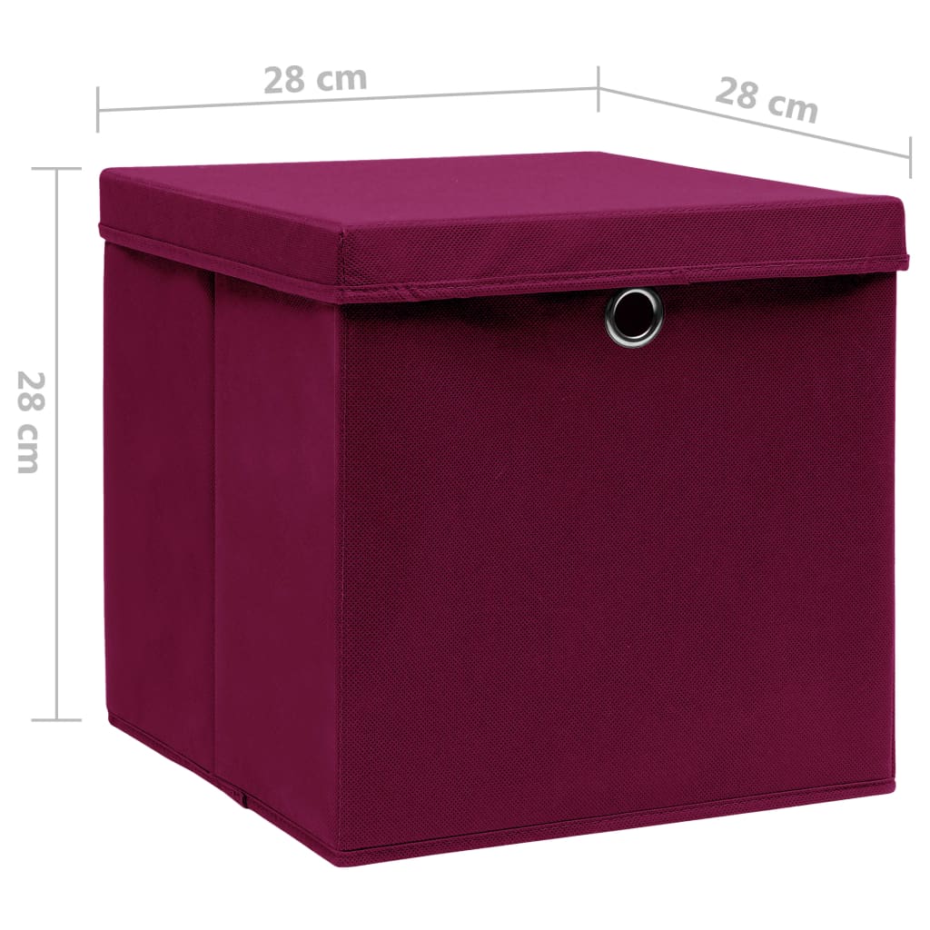 Opbergboxen met deksel 4 st 28x28x28 cm donkerrood - AllerleiShop