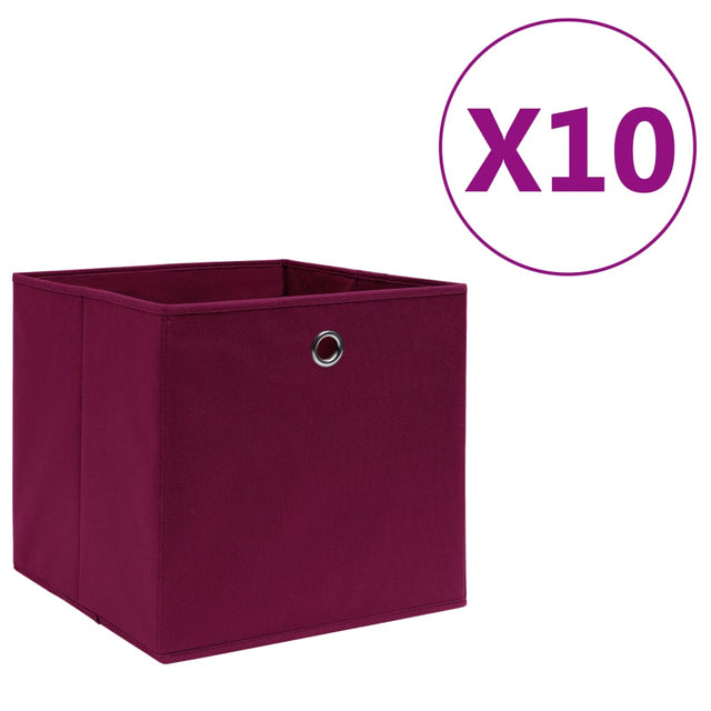 Opbergboxen 10 st 28x28x28 cm nonwoven stof donkerrood - AllerleiShop